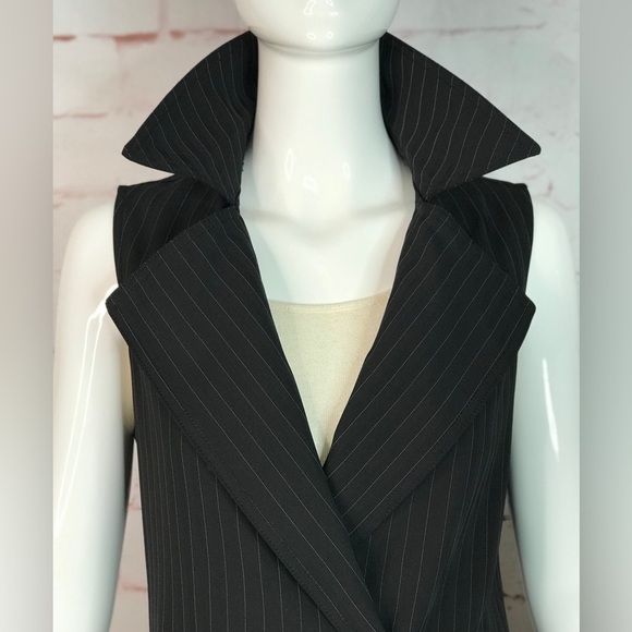 MAX STUDIO Pinstripe belted Twill Drape Vest Dress NWT Black & Grey XS Runs big - Picture 12 of 15